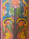Hand-Painted Carved Wood Panel Lotus Tree of Life Barn Door Wall Art 84x36