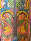 Hand-Painted Carved Wood Panel Lotus Tree of Life Barn Door Wall Art 84x36