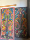Hand-Painted Carved Wood Panel Lotus Tree of Life Barn Door Wall Art 84x36