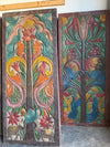 Bohemian Carved Wood Panel Tree of Life with Peacocks Vibrant Folk Art 84x36