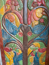 Bohemian Carved Wood Panel Tree of Life with Peacocks Vibrant Folk Art 84x36