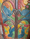 Bohemian Carved Wood Panel Tree of Life with Peacocks Vibrant Folk Art 84x36