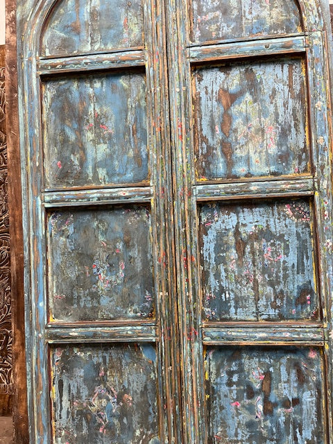 Antique Arched Door Panels Blue Cottage Farmhouse Doors 96x44