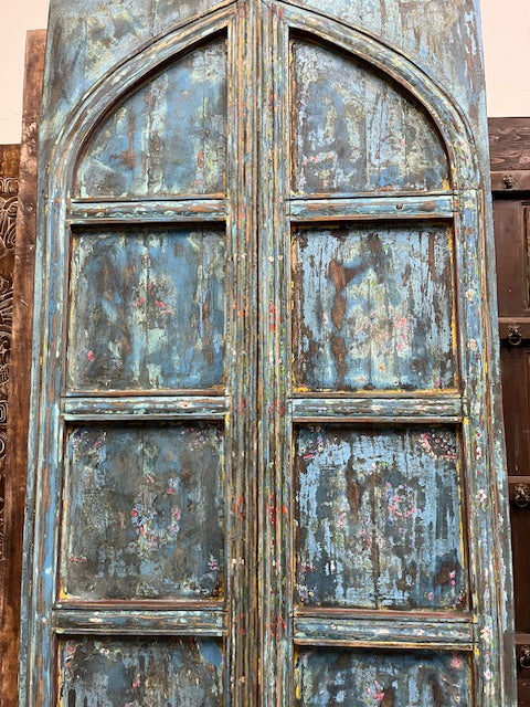 Antique Arched Door Panels Blue Cottage Farmhouse Doors 96x44