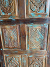 Vintage Barn Door, Rustic Green Hues Distressed Barndoor, Floral Carved Sliding Door, 84