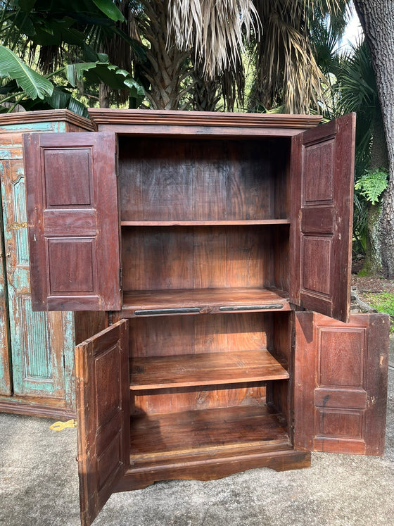 Antique Indian Armoire Brown Hand Carved Storage Cabinet 66