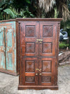 Antique Indian Armoire Brown Hand Carved Storage Cabinet 66