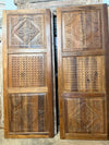 Midcentury Carved Wood Door Geometric Medallion Three Panel Farmhouse Sliding Door 96x36