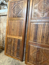 Midcentury Carved Wood Door Geometric Medallion Three Panel Farmhouse Sliding Door 96x36