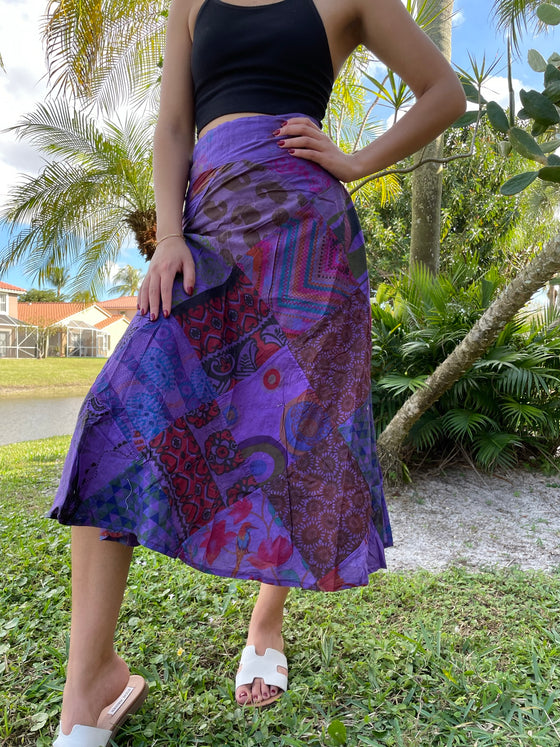 Womens Retro Wrap Skirt, Blue Cotton Wrap Skirt, One size