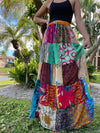 Womens Cotton Beach Maxi Skirt, Blue Summer Gujarati Patchwork Gypsy Skirts S/M