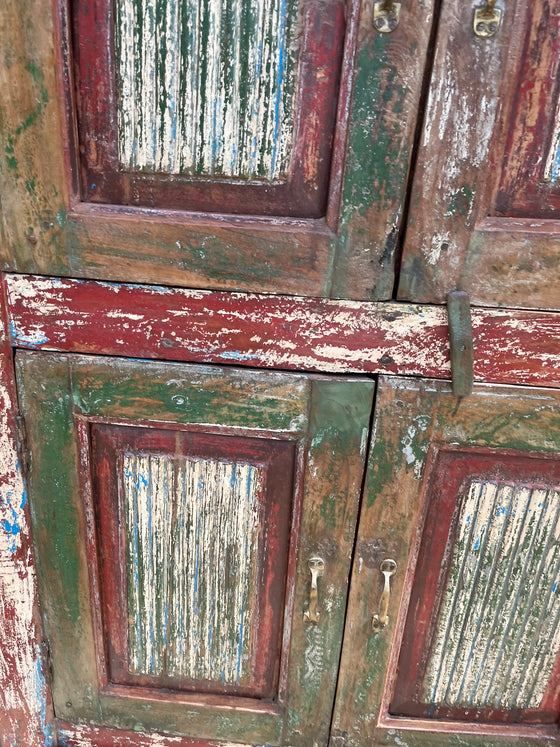 Vintage Armoire Rustic Ranch Farmhouse 4 Door Antique Storage Cabinet