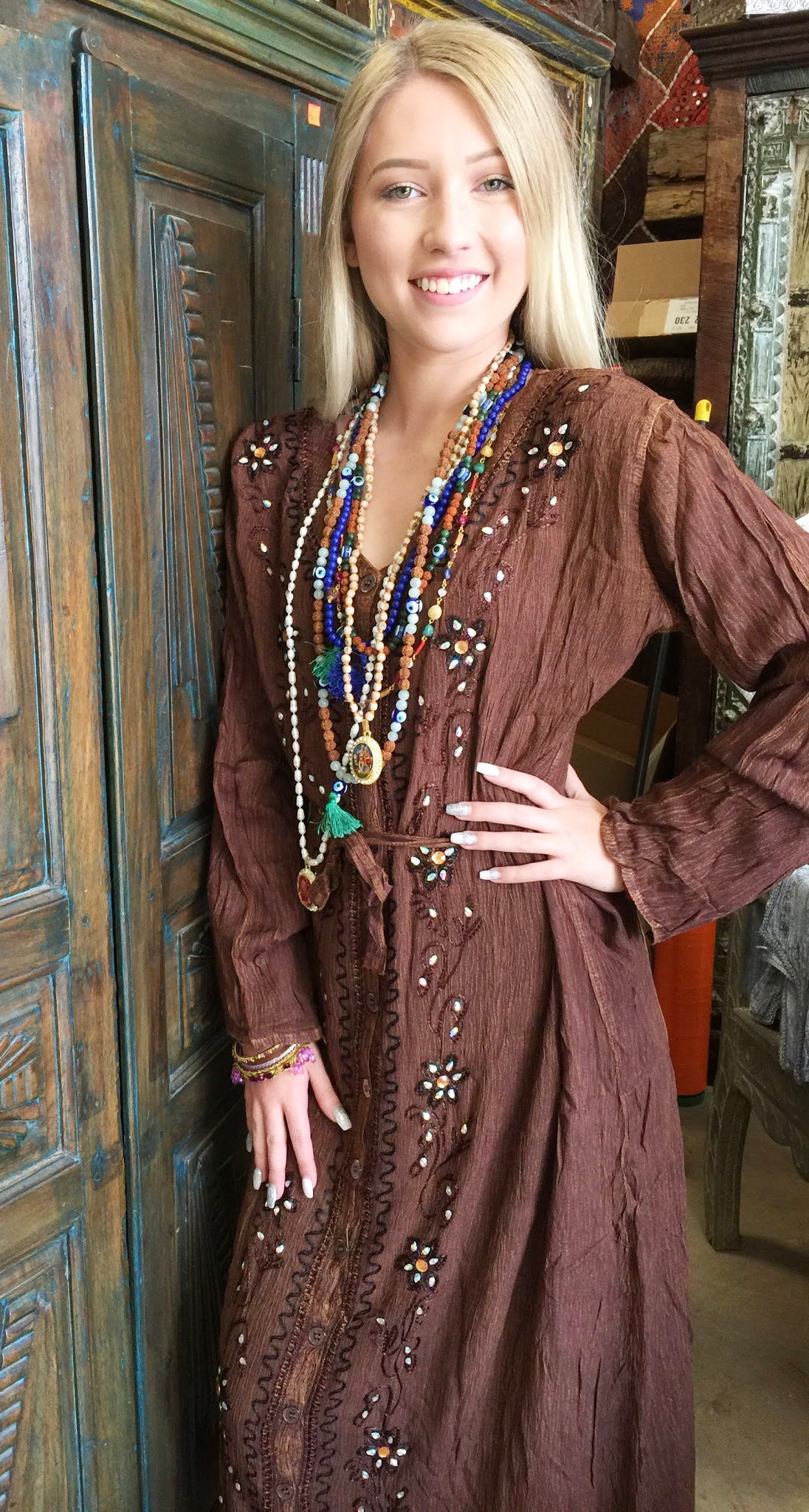 blue dress for baby girl 70s Psychedelic Floral Boho Maxi Dress main image 1