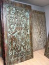 Radha Krishna Carved Wood Wall Art Blue Vintage Barn Door Wall Panel 84x41