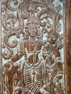 Radha Krishna Carved Wood Wall Art Blue Vintage Barn Door Wall Panel 84x41