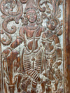 Radha Krishna Carved Wood Wall Art Blue Vintage Barn Door Wall Panel 84x41