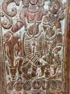 Radha Krishna Carved Wood Wall Art Blue Vintage Barn Door Wall Panel 84x41
