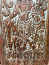 Radha Krishna Carved Wood Wall Art Blue Vintage Barn Door Wall Panel 84x41