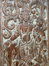 Radha Krishna Carved Wood Wall Art Blue Vintage Barn Door Wall Panel 84x41