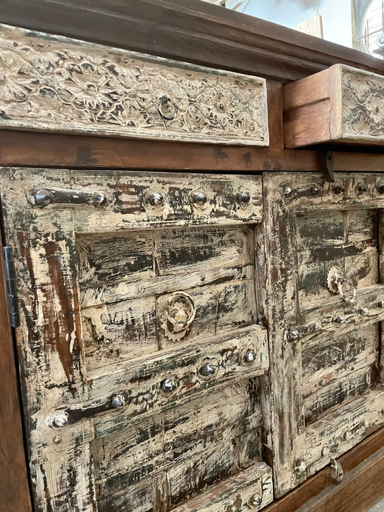 Vintage Two Tone Sideboard, TV Credenza With Drawers, 4-Door Dining Buffet, 89x44