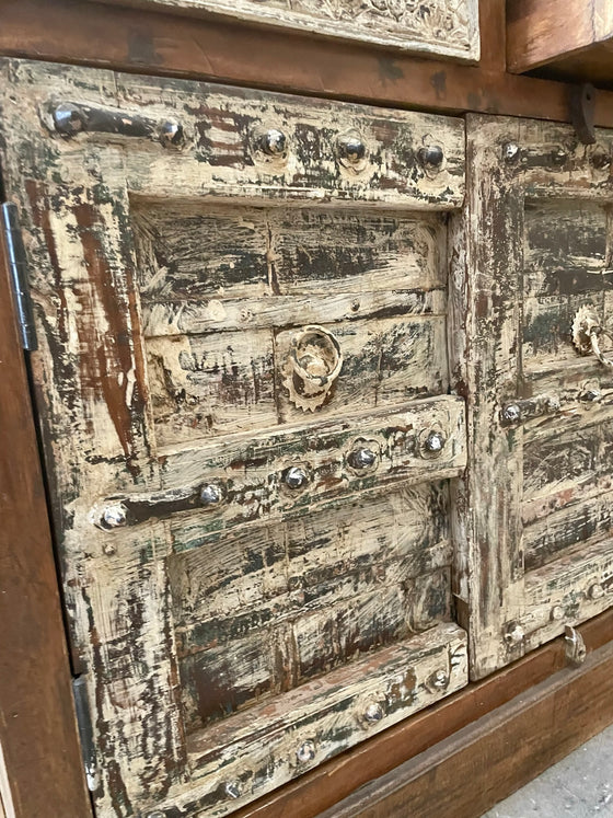 Vintage Two Tone Sideboard, TV Credenza With Drawers, 4-Door Dining Buffet, 89x44