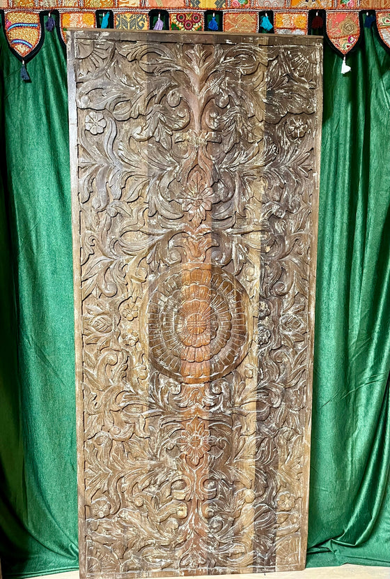 Vintage Carved Lotus Barndoor Headboard Wall Decor 80x36