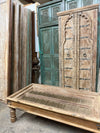 Antique Carved Door Coffee Table – Rustic Brass-Clad Wooden Accent Table 59