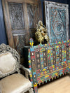Antique Colorful Damchiya Tribal Cabinet Carved Sideboard Table 52x45