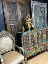 Antique Colorful Damchiya Tribal Cabinet Carved Sideboard Table 52x45
