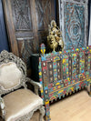 Antique Colorful Damchiya Tribal Cabinet Carved Sideboard Table 52x45