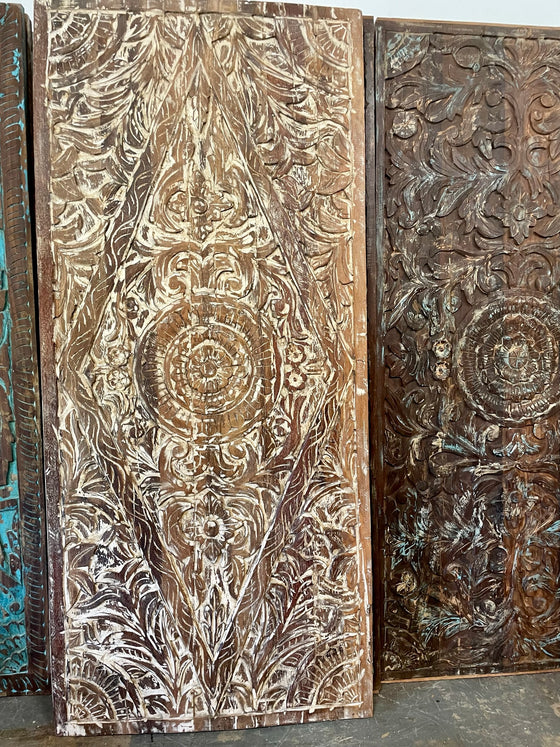 Vintage Lotus Mandala Carved Sliding Door, Wall Art, Custom Door, King Headboard, Panel 80