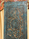 Vintage Carved Blue Door Brass Studs Lotus Carved Sliding Barn Door 100