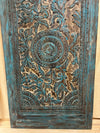 Vintage Carved Blue Door Brass Studs Lotus Carved Sliding Barn Door 100