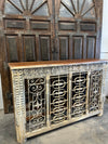 Antique Console TV Table Rustic Iron Carved Entryway Table 64