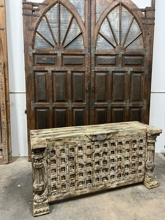 Vintage Tall Console Table Distressed Carved Entryway Accent TV Table