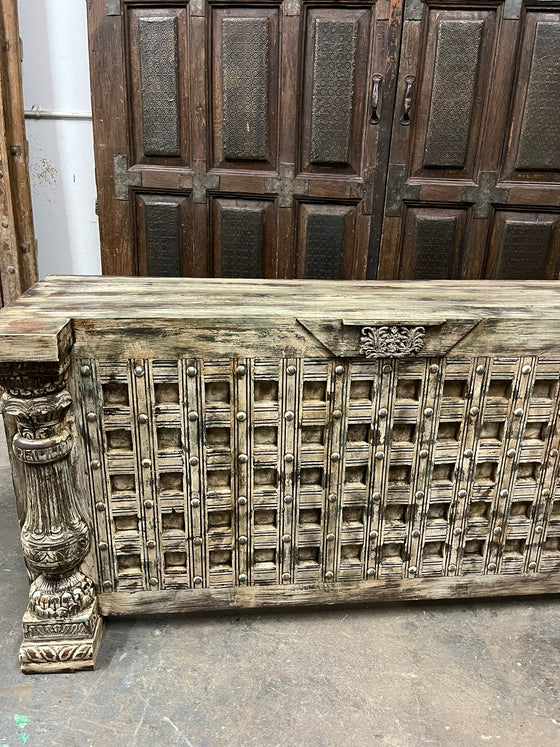 Vintage Tall Console Table Distressed Carved Entryway Accent TV Table