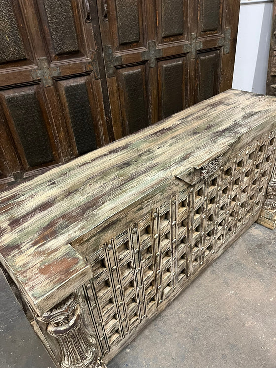 Vintage Tall Console Table Distressed Carved Entryway Accent TV Table