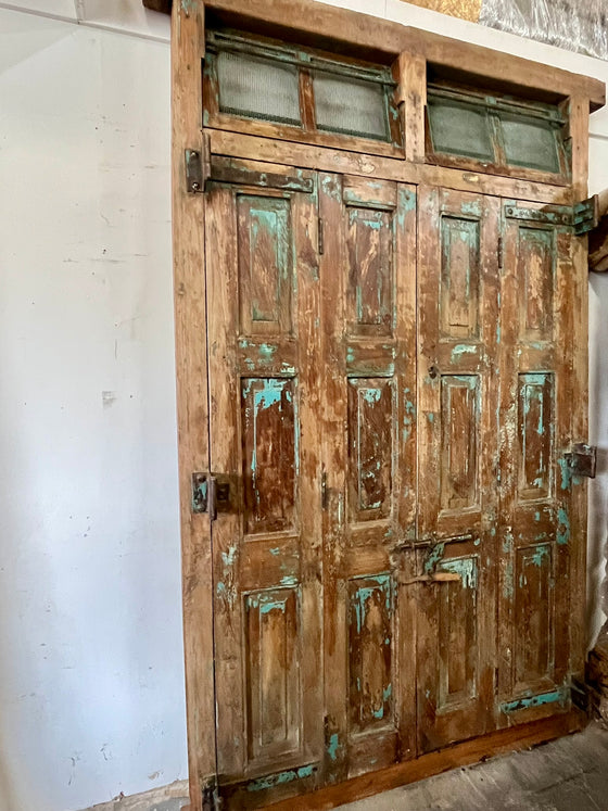 Antique Door Carved Exterior Teak Veranda Double Door Original Hardware