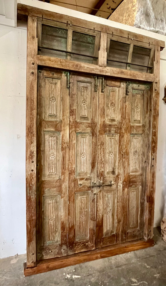 Antique Door Carved Exterior Teak Veranda Double Door Original Hardware