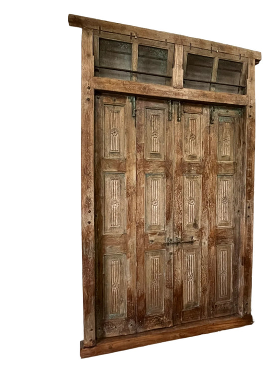 Antique Door Carved Exterior Teak Veranda Double Door Original Hardware