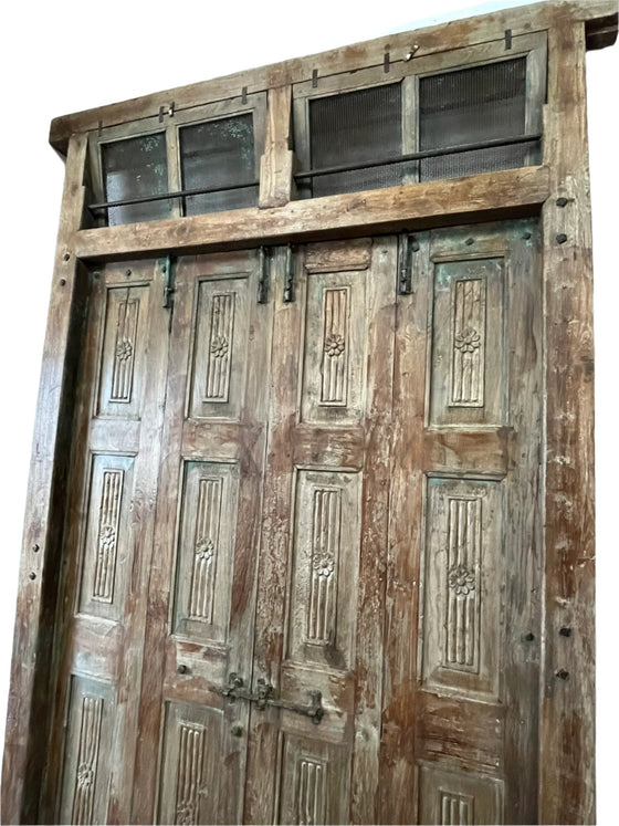 Antique Door Carved Exterior Teak Veranda Double Door Original Hardware