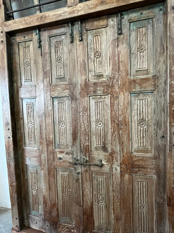 Antique Door Carved Exterior Teak Veranda Double Door Original Hardware