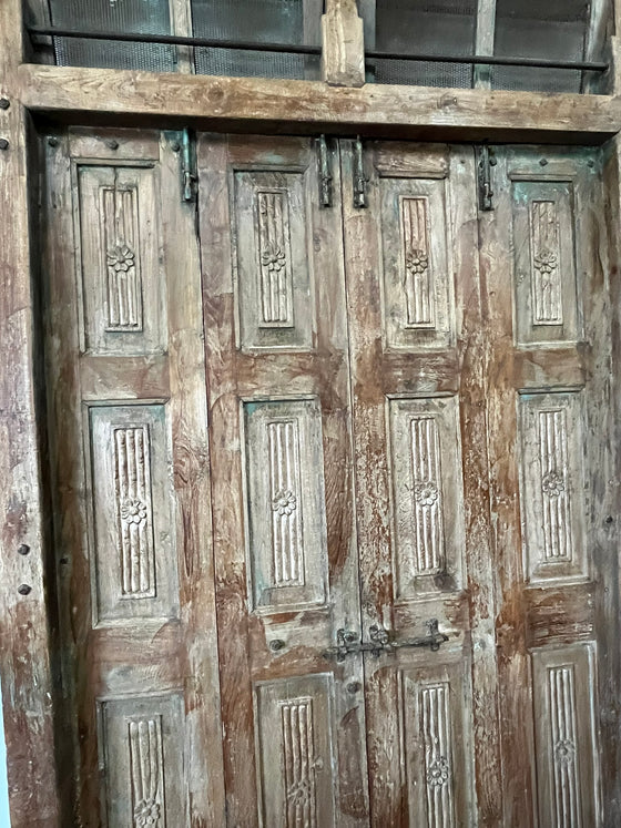 Antique Door Carved Exterior Teak Veranda Double Door Original Hardware