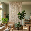 Natural Wood Floral Lattice Carved Door Room Divider 