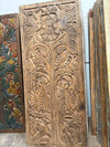 Midcentury Carved Door Panel Tree of Life with Birds & Sunflower Natural Wood 84x36