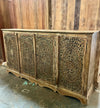 Vintage Carved Sideboard Buffet Lattice Carved Doors Brass Stud Accents
