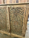 Vintage Carved Sideboard Buffet Lattice Carved Doors Brass Stud Accents