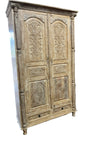 Vintage Colonial Style Wardrobe Armoire Sunburst Cabinet Salt Washed Patina