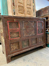 Antique Farmhouse Sideboard Carved Rustic Wood Chest Ranch Decor 53x38
