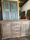 Midcentury Whitewash Carved Sideboard Buffet Dresser Boho Credenza Chest 59x35
